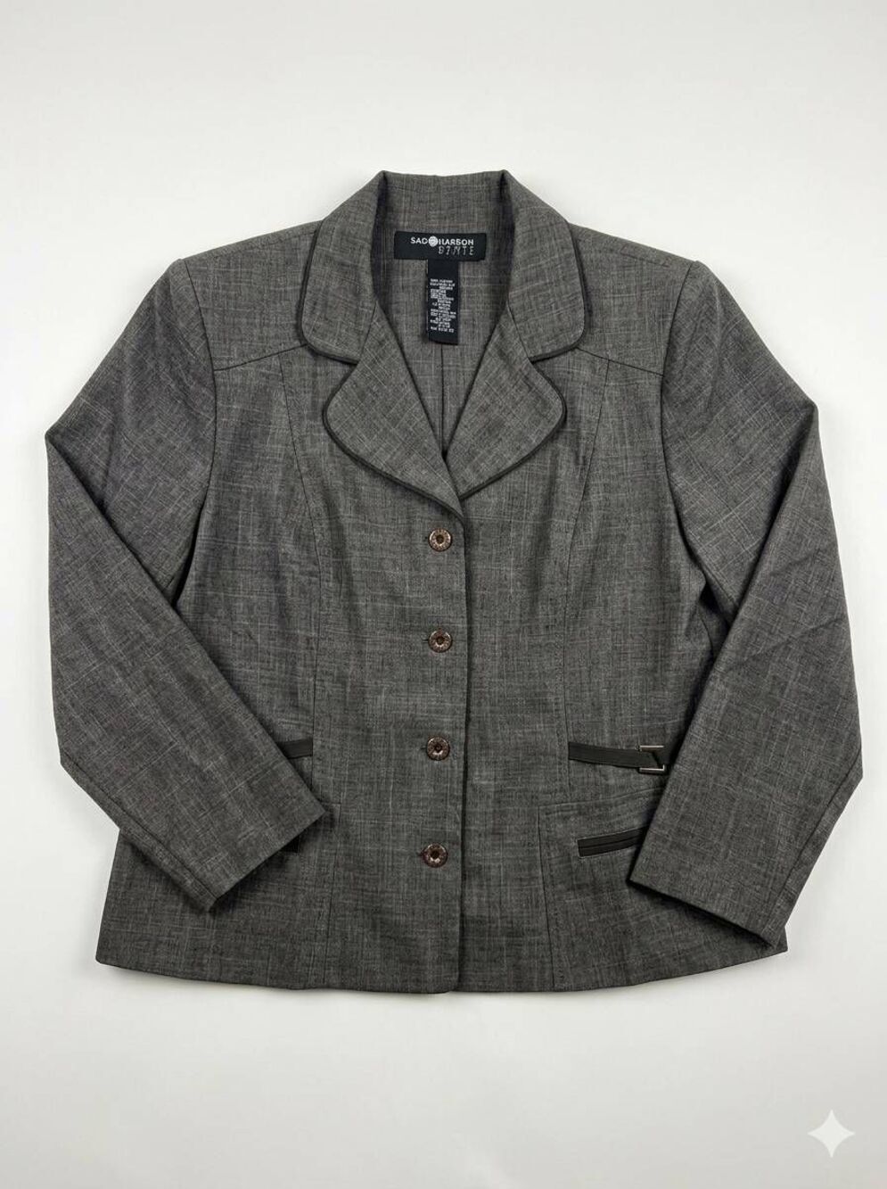 🇬🇪🍑Vintage Sag Harbor Button Front Dress Gray Blazer Jacket Petite 14